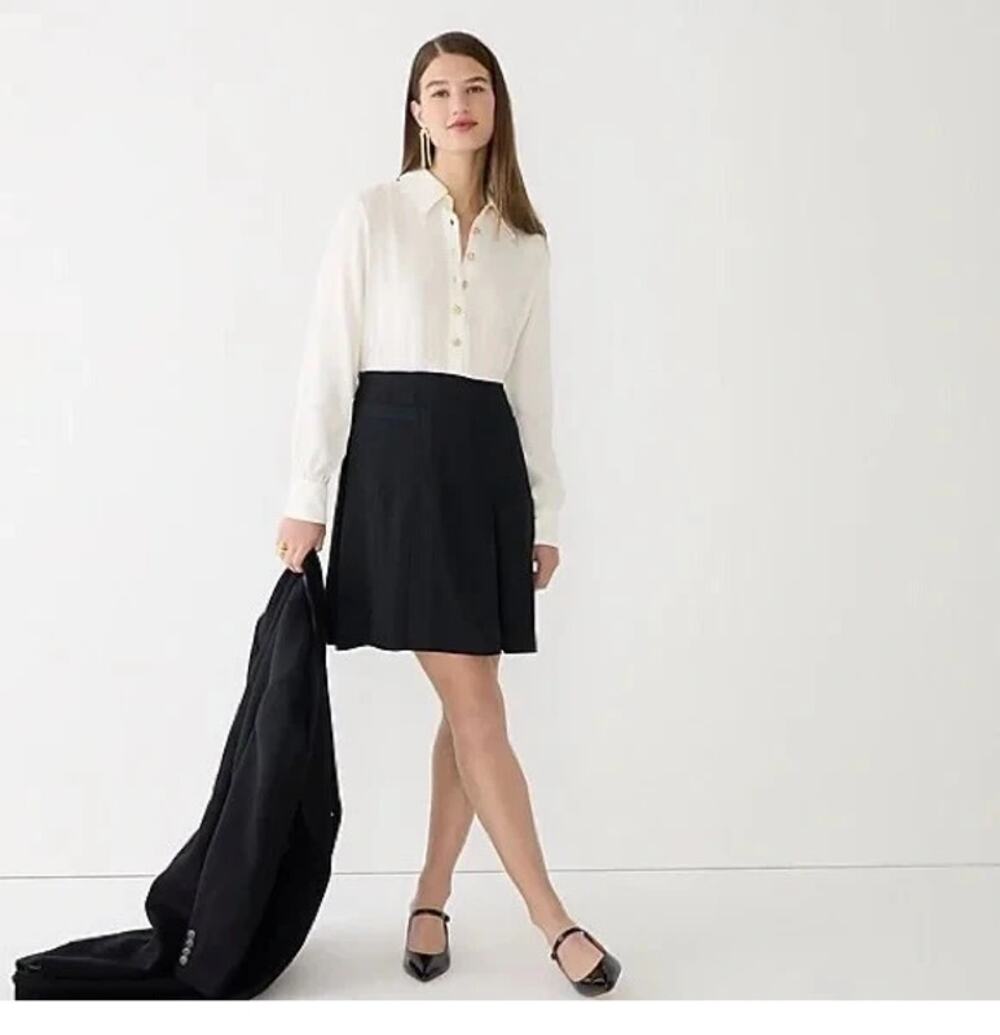 NWT J. Crew Crepe Mini Shirt-Dress Womens 2 Cream Black Colorblock Button-Front